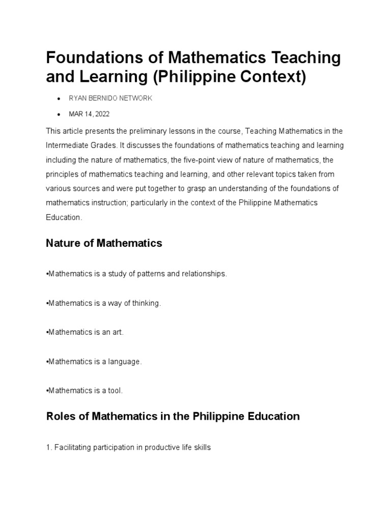 Foundations of Mathematics Education in the Philippines | PDF ...