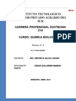 Instituto Tecnologico Superior Privado Agrario Del SUR: Carrera Profesional Zootecnia Z1A Curso: Quimica Biologica