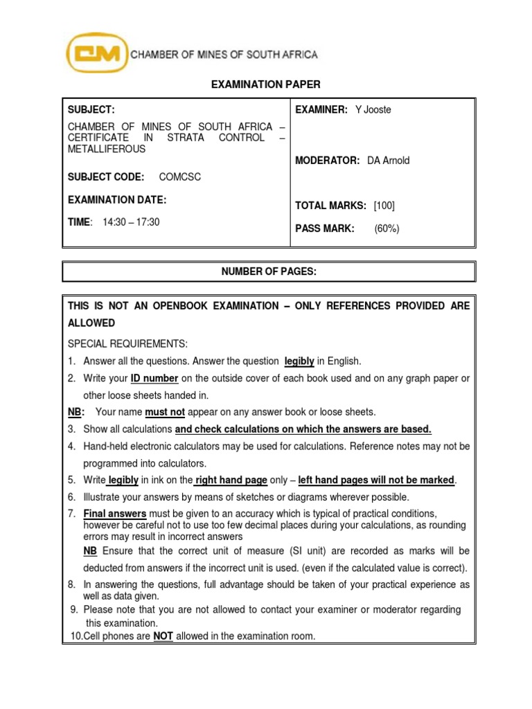 Strata Control Exam Paper Overview | PDF | Young's Modulus | Strength ...