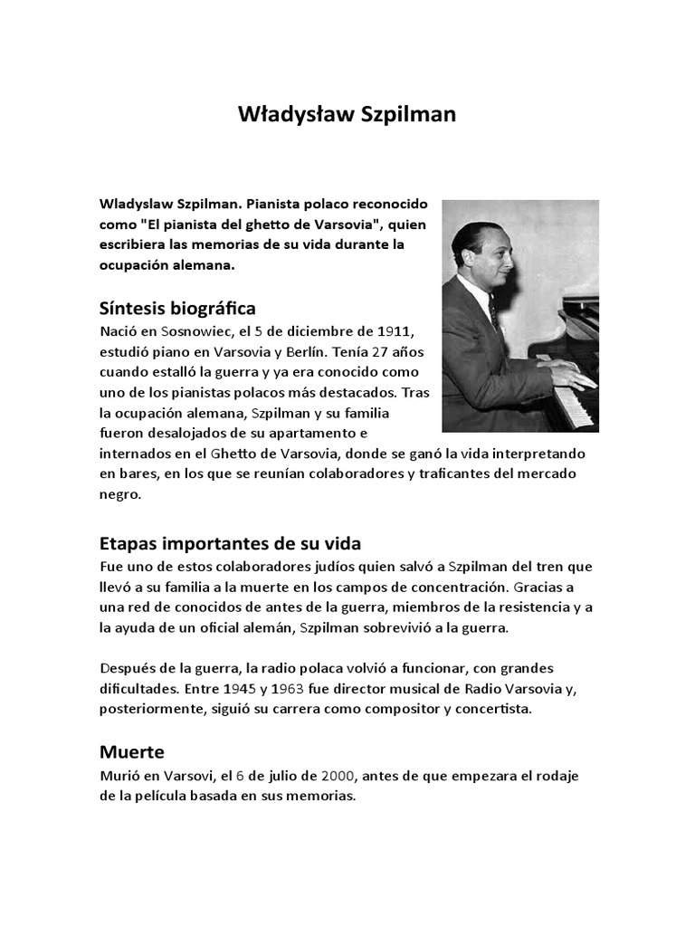 Vladimir Szpilman and Władysław Szpilman | PDF