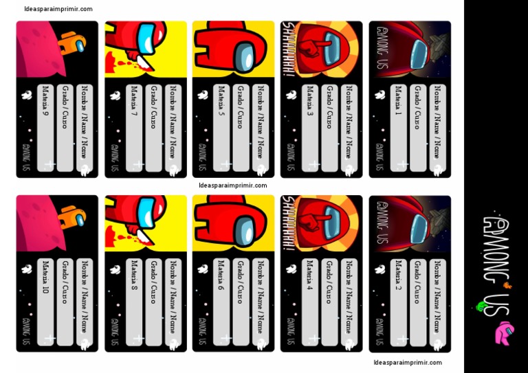 Among Us Etiquetas Escolares Editables Gratis | PDF | Estudios de ...
