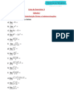 Lista de Exercícios 3 Cálculo I Limites - Substituição Direta e Indeterminações