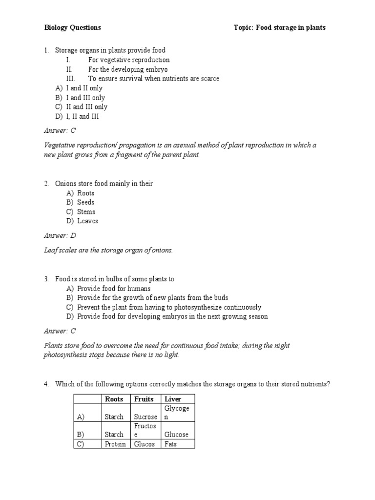 Food Storage in Plants Download Free PDF Seed Plants