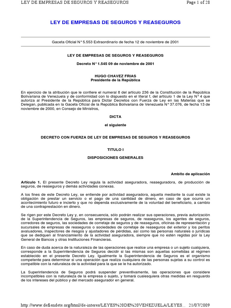 Ley de Empresas de Seguros y Reaseguros | PDF | Seguro | Reaseguro