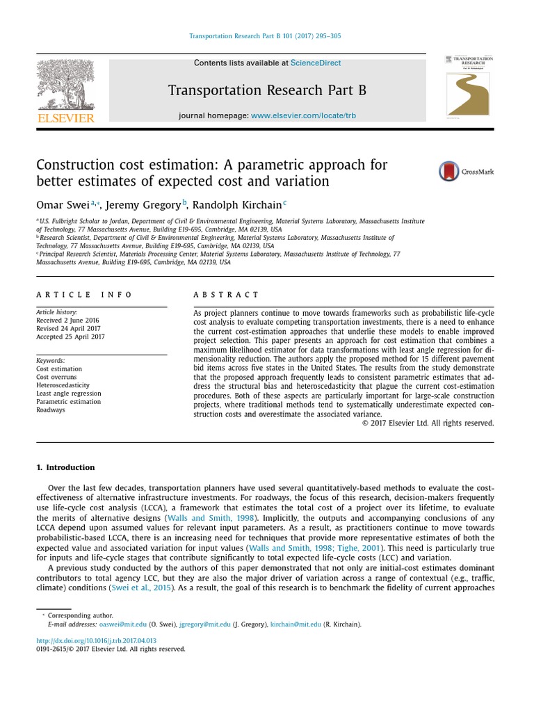 Construction Cost Estimation - A Parametric Approach For | PDF ...