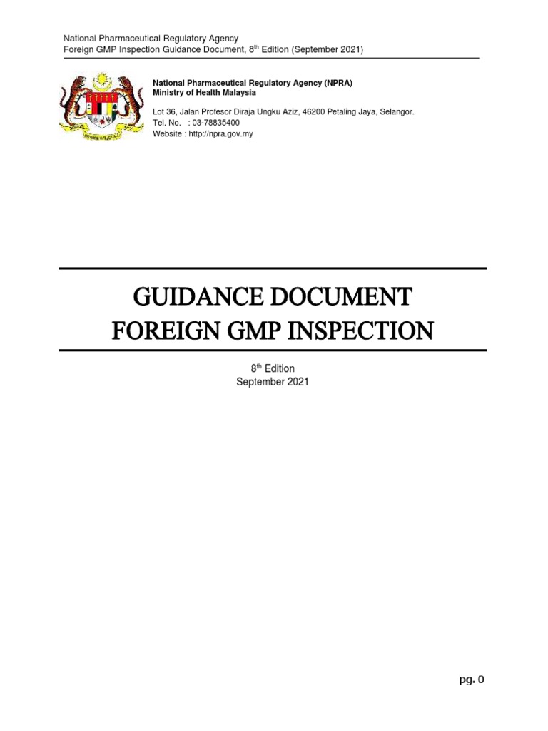 Guidance Document Foreign GMP Inspection Sep 2021 8th Ed Malaysia | PDF ...