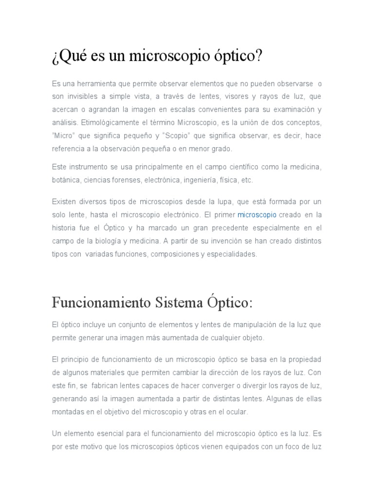 Qué Es Un Microscopio Óptico | PDF | Microscopio | Óptica