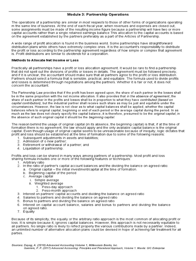 Partnership Operations | PDF | Partnership | Income Statement