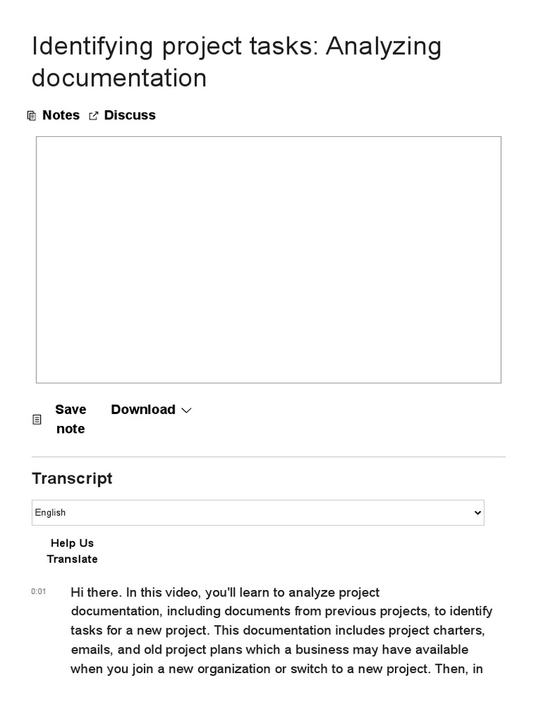 Identifying Key Tasks Through Analysis of Project Documentation A