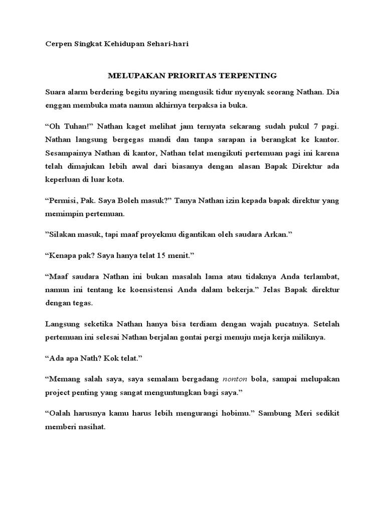 Cerpen Singkat: Melupakan Prioritas | PDF