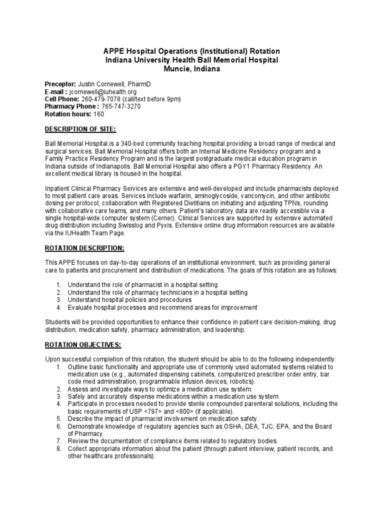 APPE Hospital Operations Rotation Guide | PDF | Pharmacy | Clinical ...