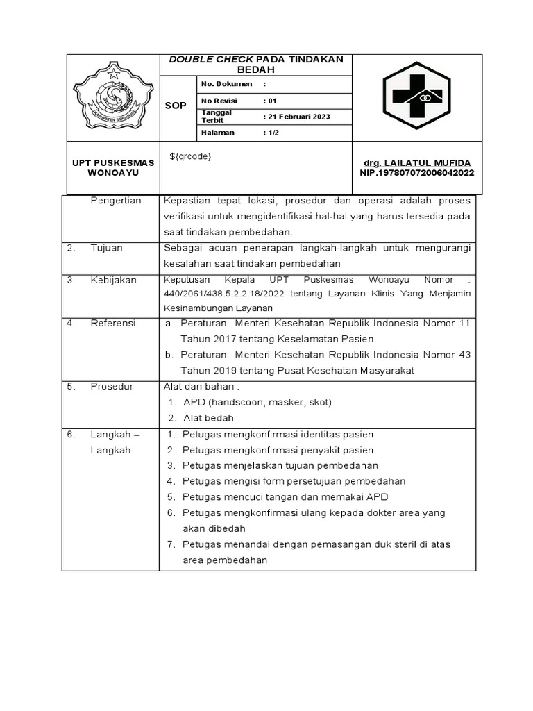 SOP Double Check Bedah | PDF