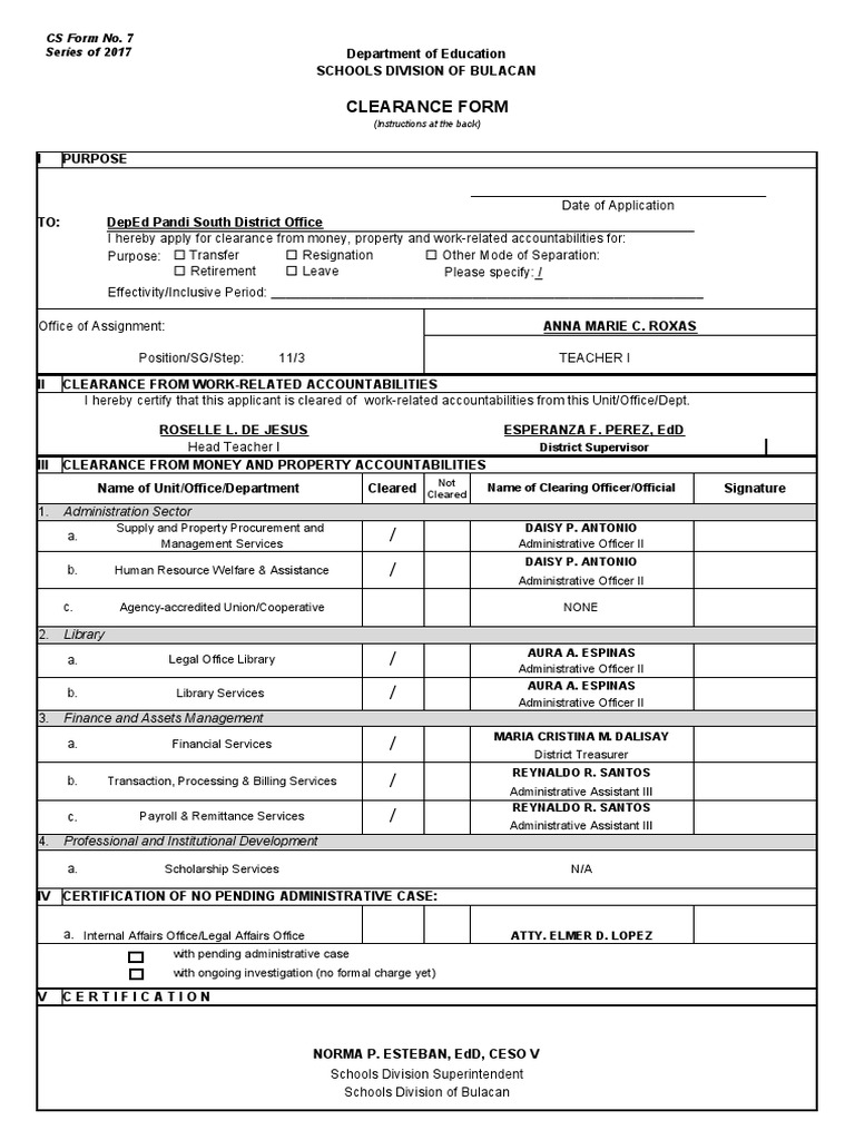 Clearance Form: CS Form No. 7 Series of 2017 | Download Free PDF ...