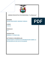 Unidad Educativa Fiscomicional "La Dolorosa". Nombre Curso Paralelo Asignatura Actividad A Desarrollar