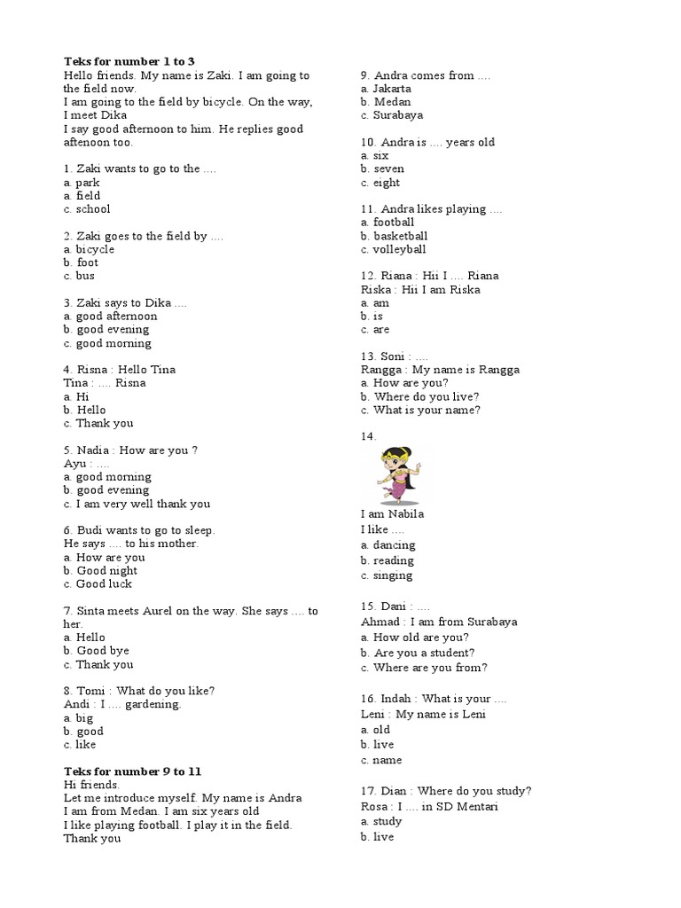 Teks for number 1 to 3 pdf