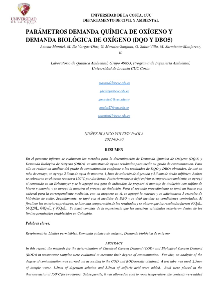 Parametros (Dqo y Dbo5) | PDF | Agua | Aguas residuales