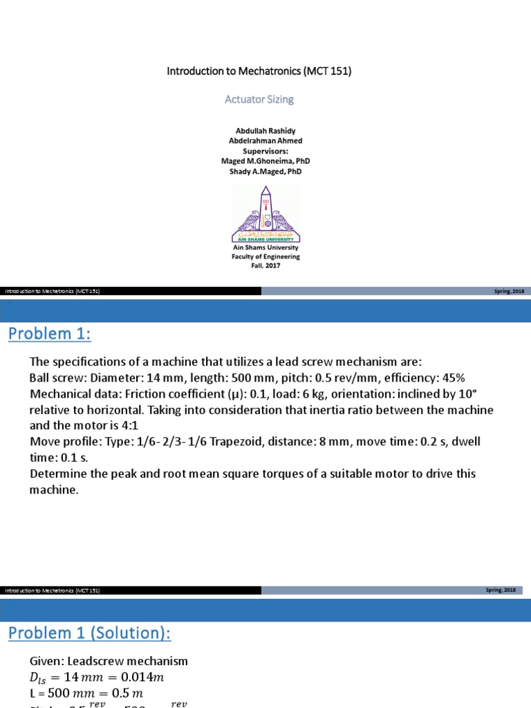 Mechatronics Actuator Sizing Analysis | PDF | Tools | Applied And ...
