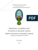 Programa Académico 2017 Licenciatura en Matemática Aplicada Magíster Scientiarum en Matemática Aplicada