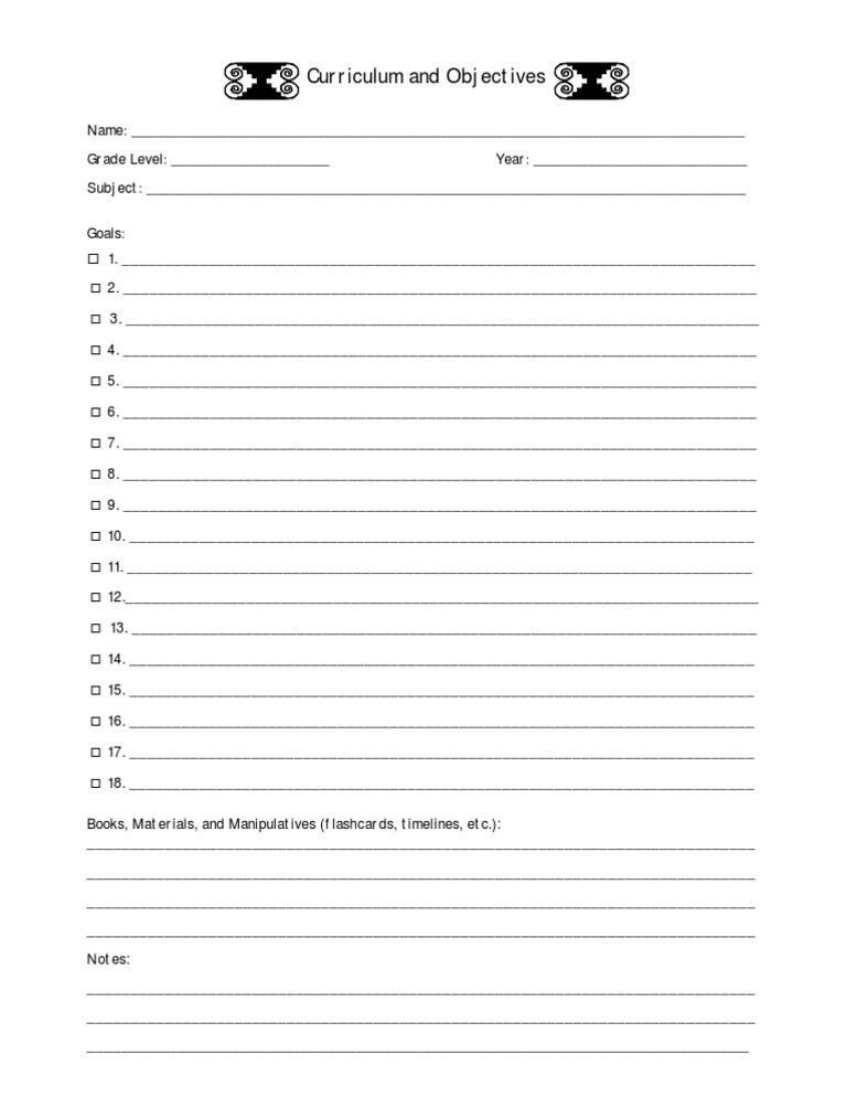 Curriculum Goals and Resources Template | PDF
