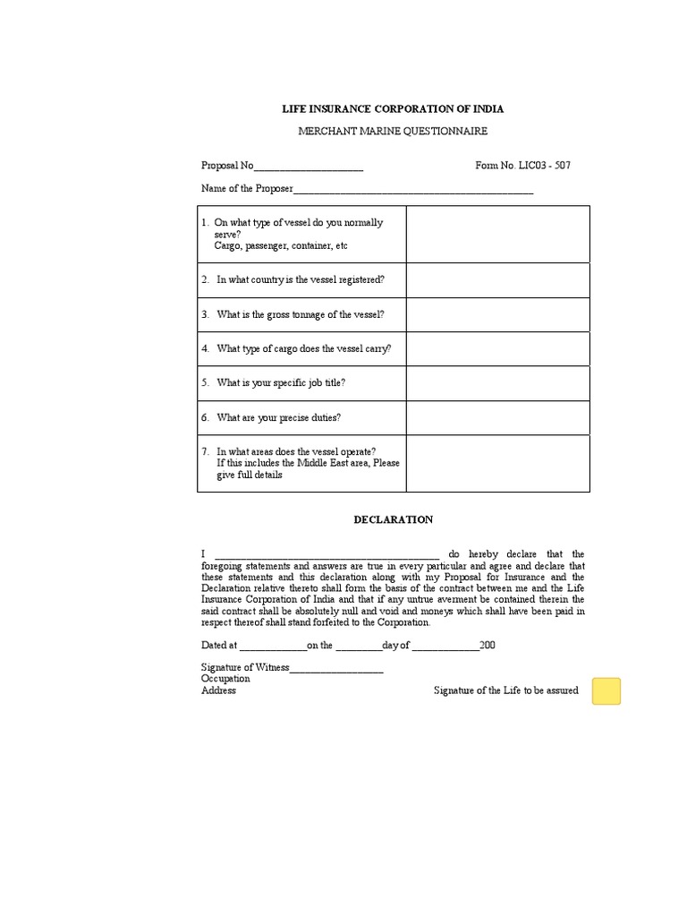 Merchant Marine Insurance Questionnaire | PDF | Finance & Money Management