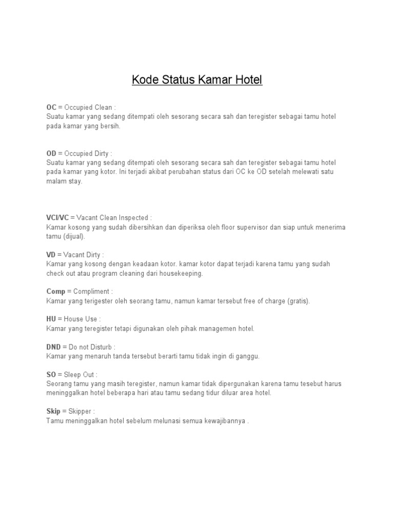 Kode Status Kamar Hotel PDF