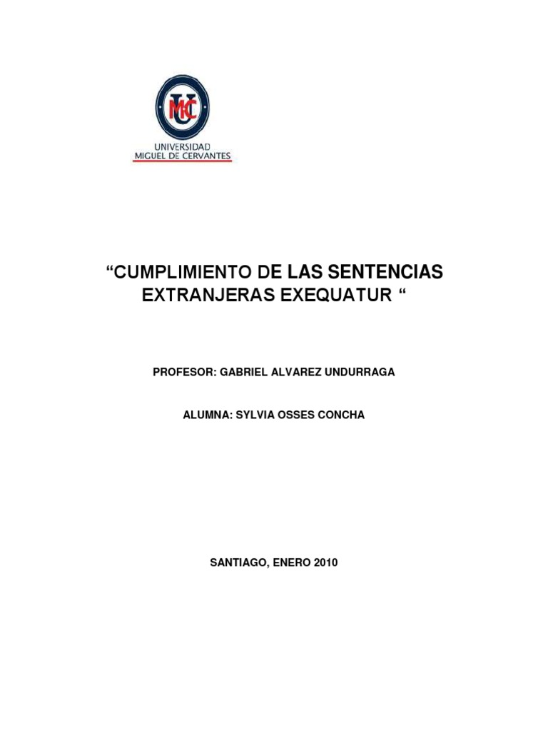 Cumplimiento de Las Sentencias Extranjeras Exequatur | PDF | Sentencia ...
