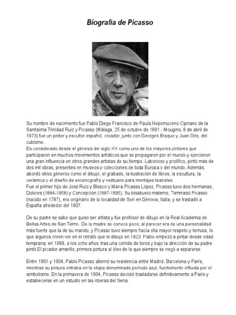 Biografia Pablo Picasso PDF