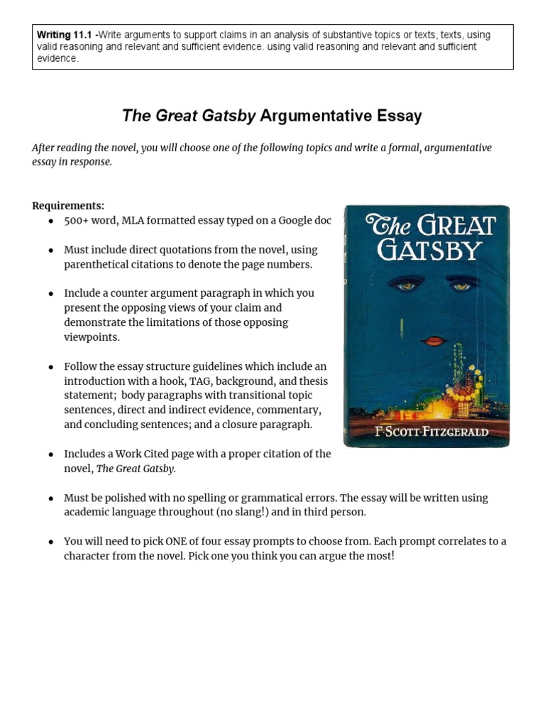 Gatsby Final Argumentative Essay PDF Essays Citation