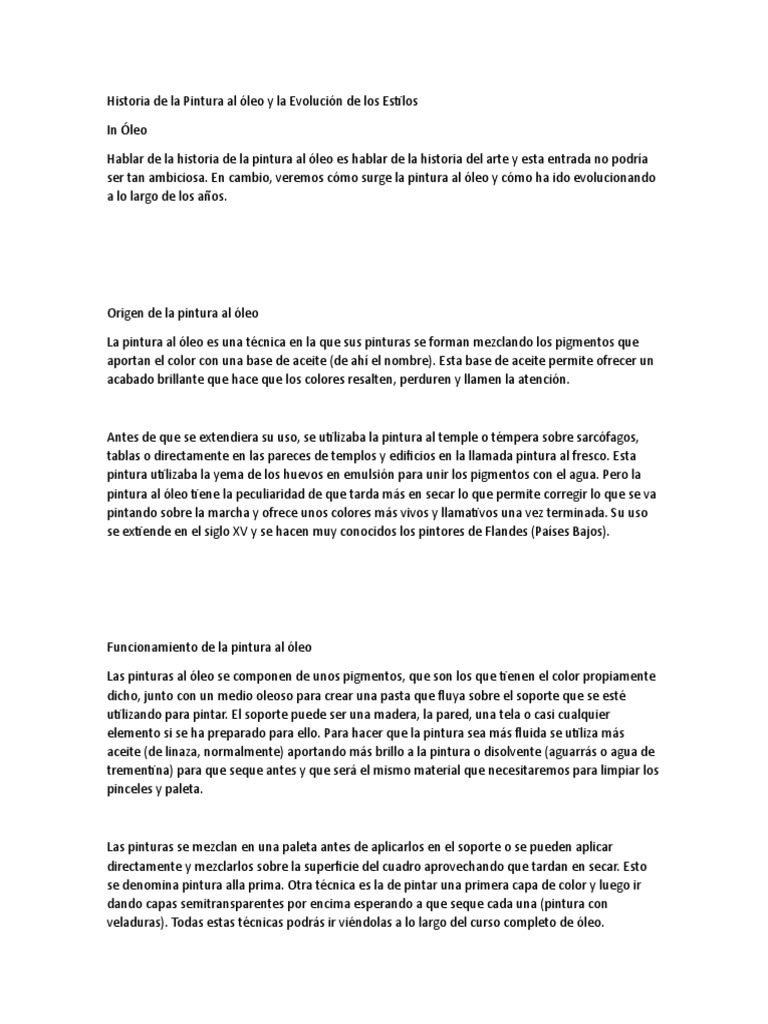 Evolución de la Pintura al Óleo | PDF | Pinturas | Pintura al óleo