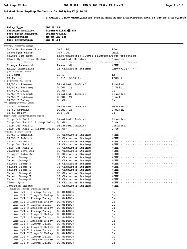 220kv Busbar Differential Relay Settings | PDF | System Software ...