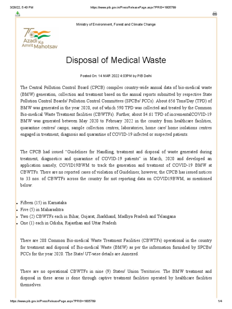 Disposal of Medical Waste PDF