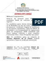 AVISO/07/2022: Obs: Os Candidatos Aptos Na Categoria de Técnico Superior de 2 Classe, Poderão