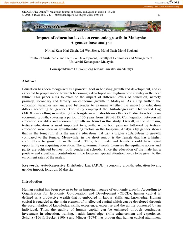 Impact of Education Levels On Economic Growth in Malaysia | PDF ...