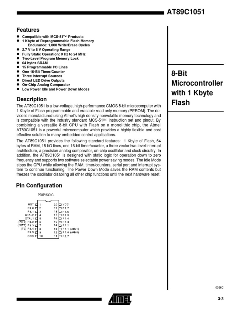 AT89C1051 Microcontroller Overview | PDF | Flash Memory | Electronic ...