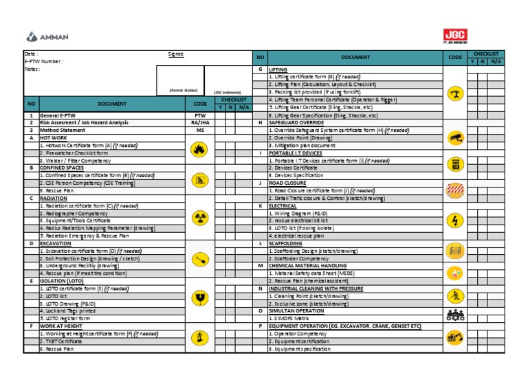 PTW Checklist PDF Safety Occupational Safety And Health
