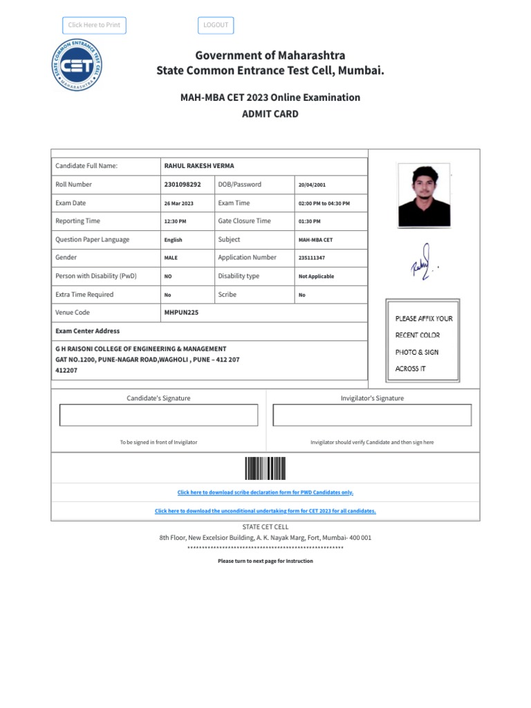 Mh Cet Admit Card