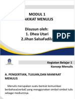 Modul 1 Hakikat Menulis Disusun Oleh: 1. Dhea Utari 2.jihan Salsafadila