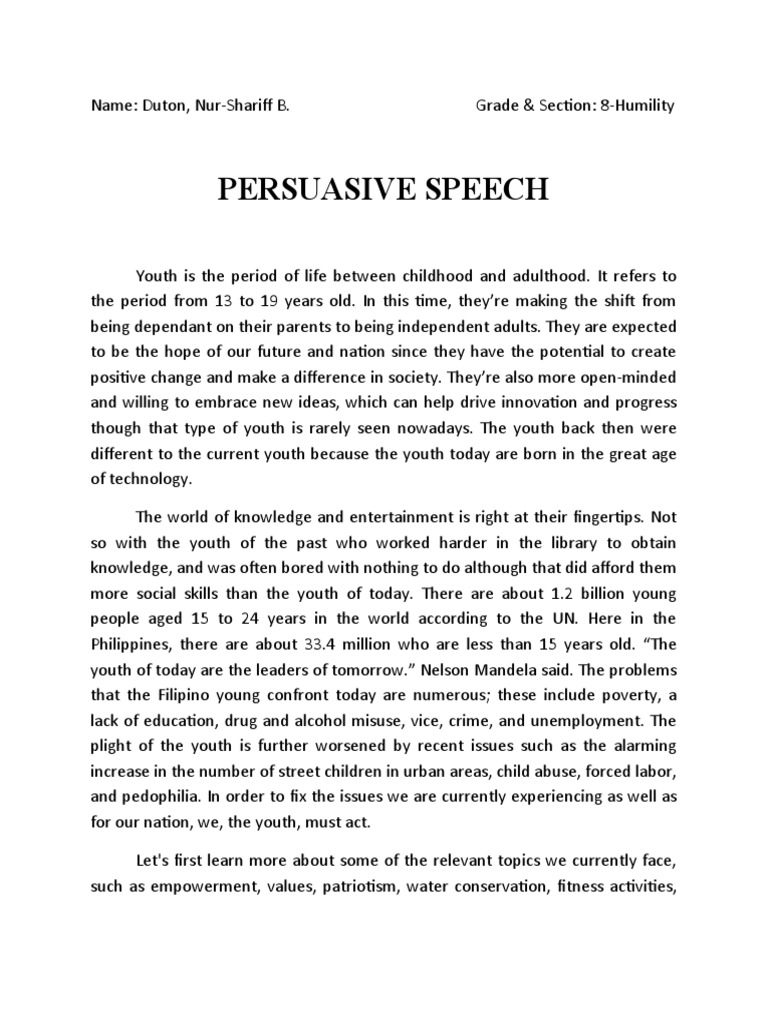Final persuasive speech pdf mental health adolescence