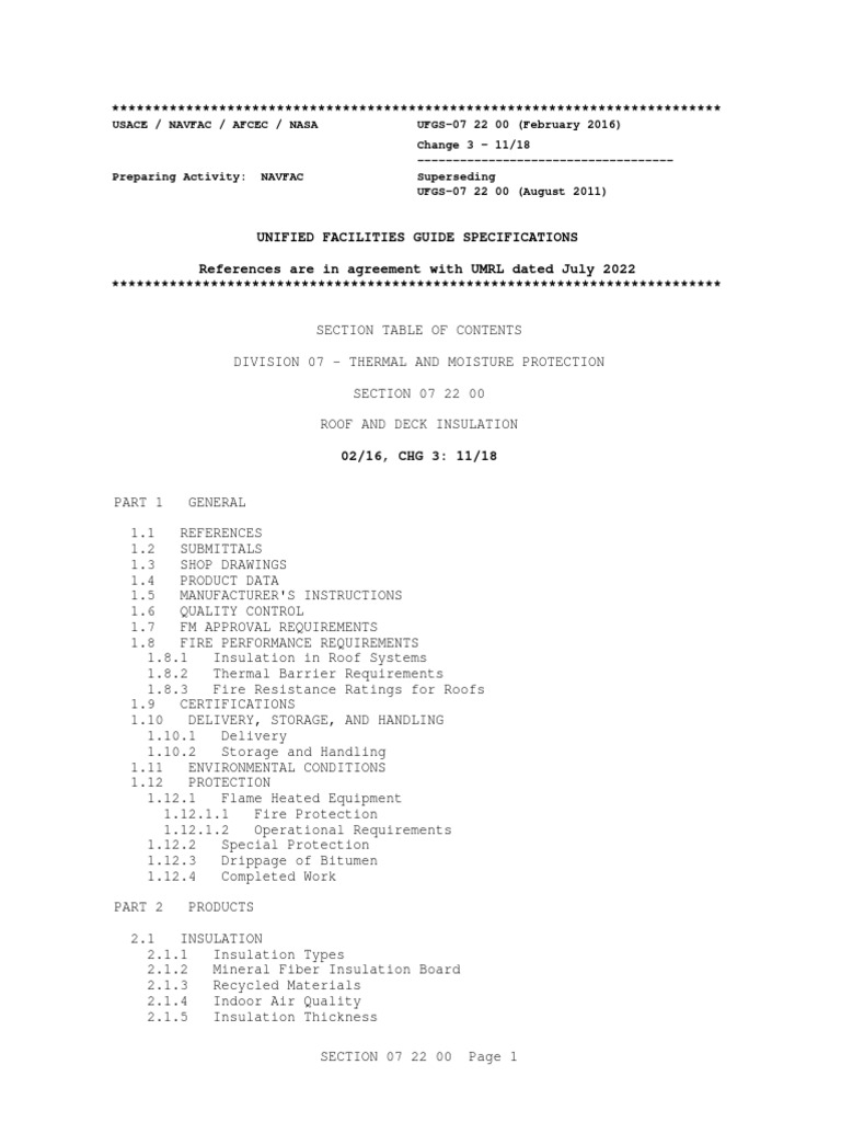 UFGS 07 22 00 Roof and Deck Insulation PDF
