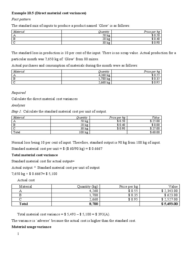 Fact Pattern: Example 10.5 (Direct Material Cost Variances) | PDF ...