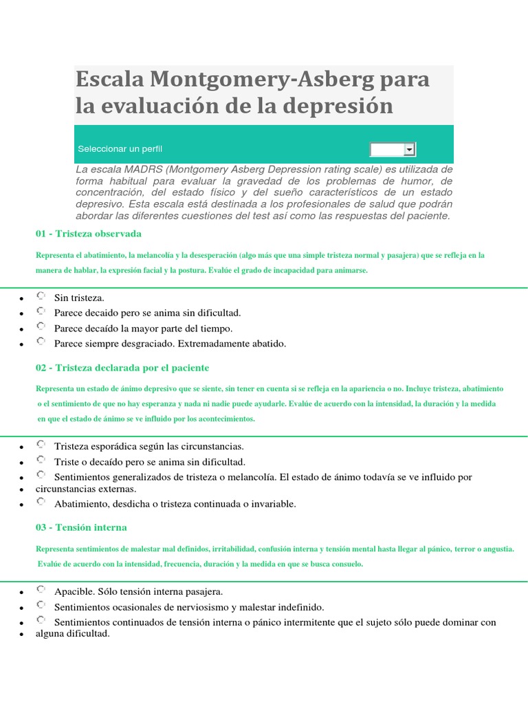 Escala MADRS para Evaluación de Depresión | PDF | Depresión (estado de ...
