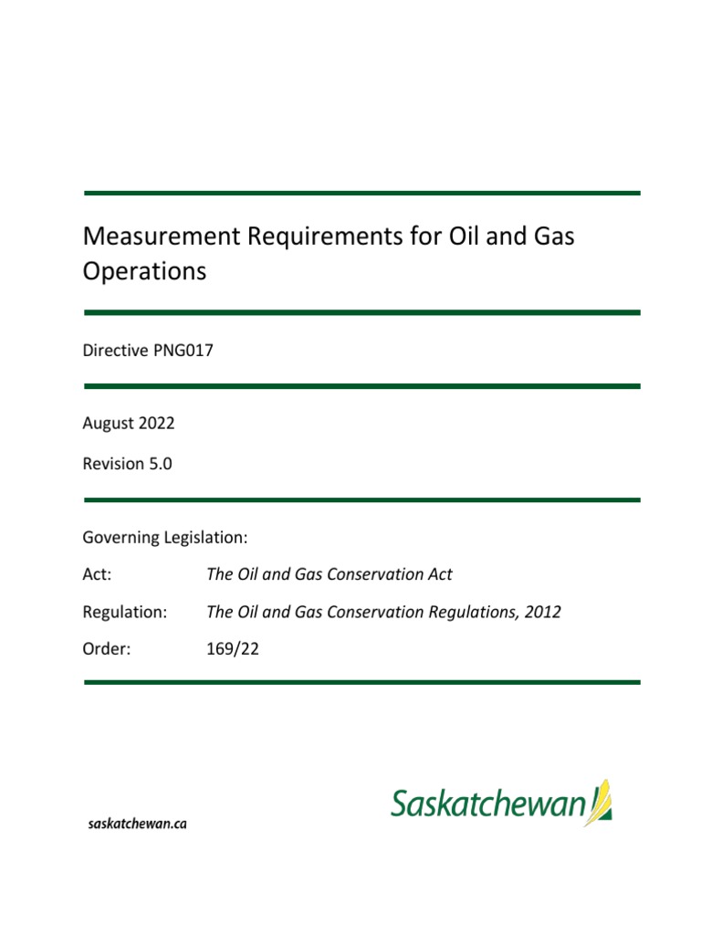 Measurement Requirements For Oil and Gas Operations: Directive PNG017 ...