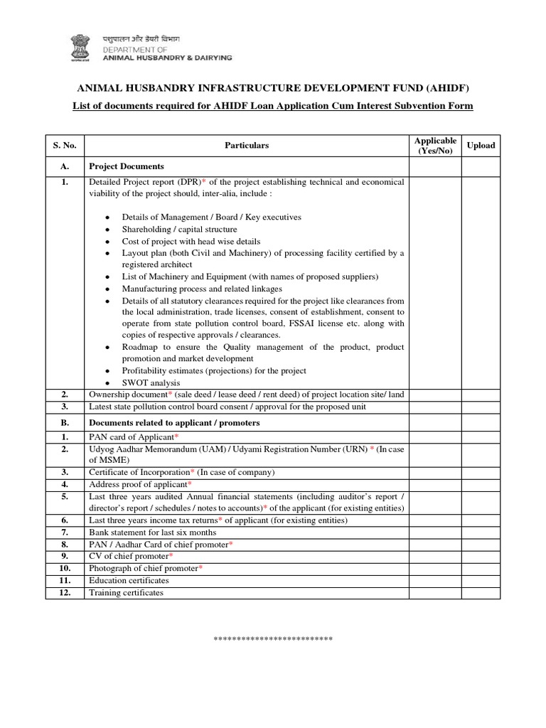Of Required Documents AHIDF PDF Economies Business Economics