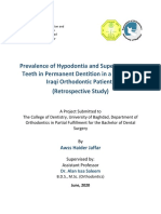 Prevalence of Hypodontia and Supernumerary Teeth in Permanent Dentition in A Sample of Iraqi Orthodontic Patients (Retrospective Study)