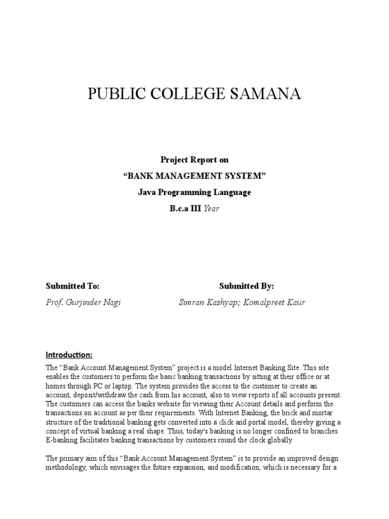 Bank Management System Project File1 PDF Banks Banks & Banking