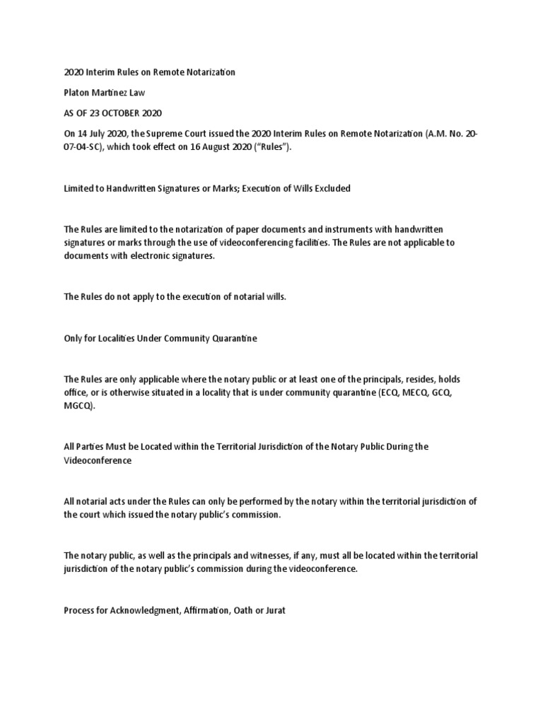 2020 Interim Rules On Remote Notarization PDF Notary Public Signature