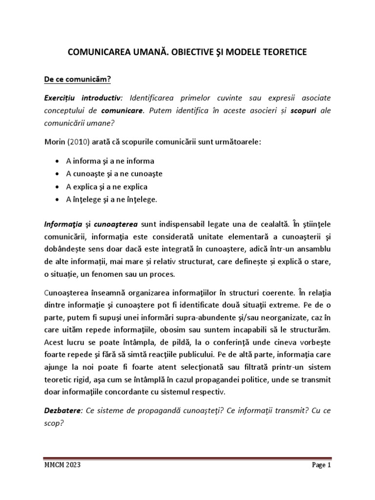 Obiective Si Modele Ale Comunicarii | PDF