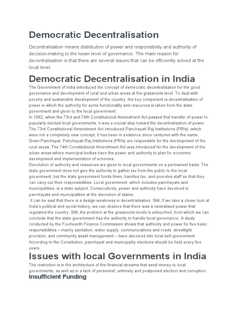 essay on democratic decentralisation