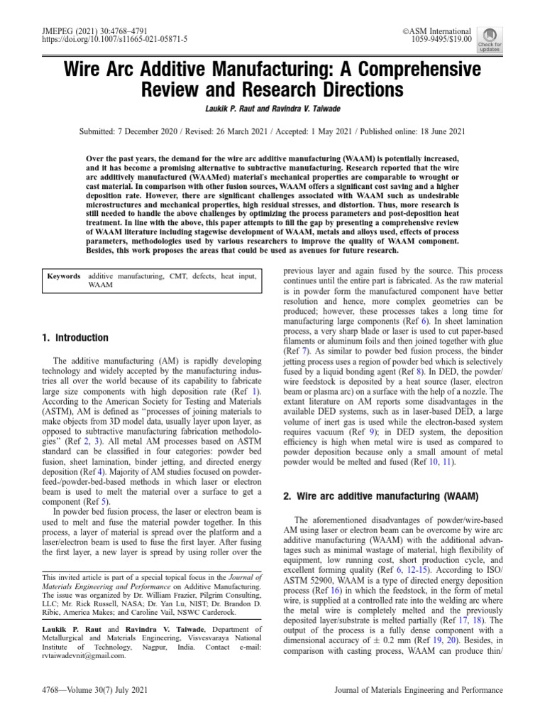 Overview of Wire Arc Additive Manufacturing | PDF | Construction | Welding