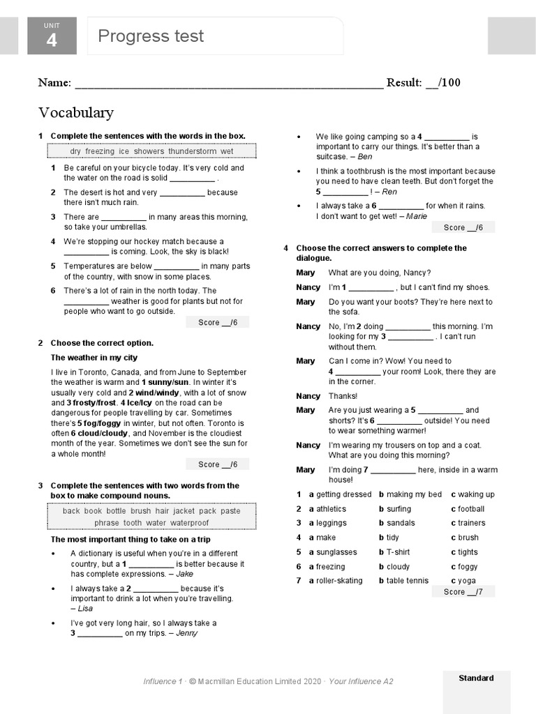 L1 A2 U4 Test Standard | PDF | Desert | Rain